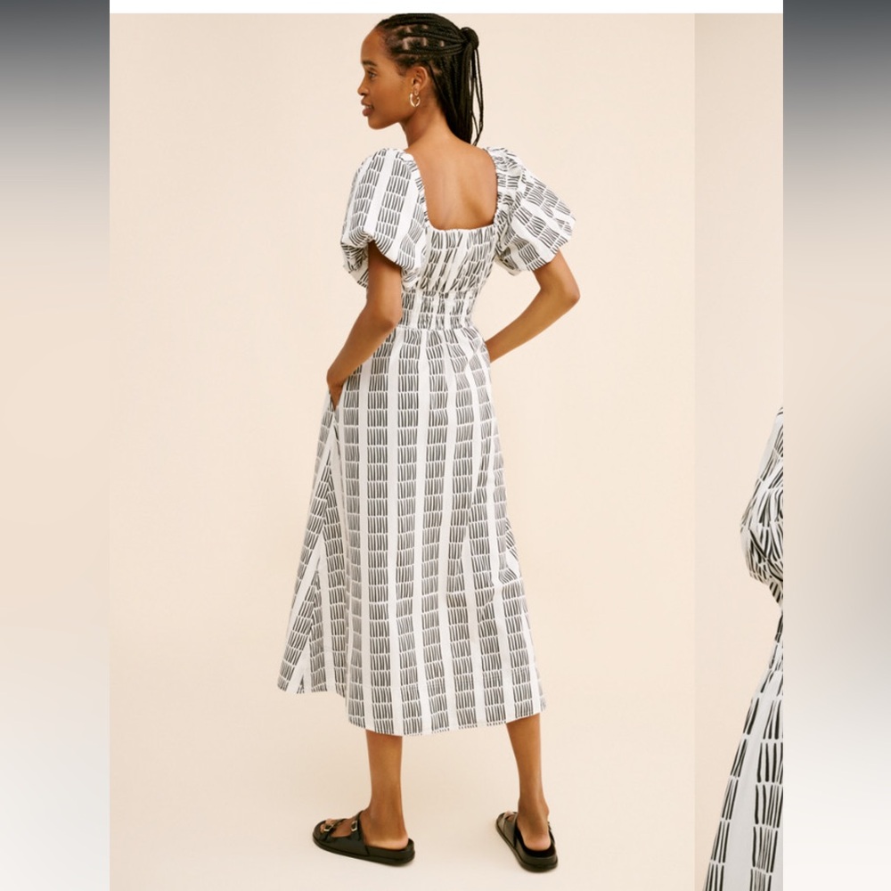 Anthropologie Maeve Puff Sleeve square neck smocked Midi Dress - 100% Cotton - Picture 4 of 14
